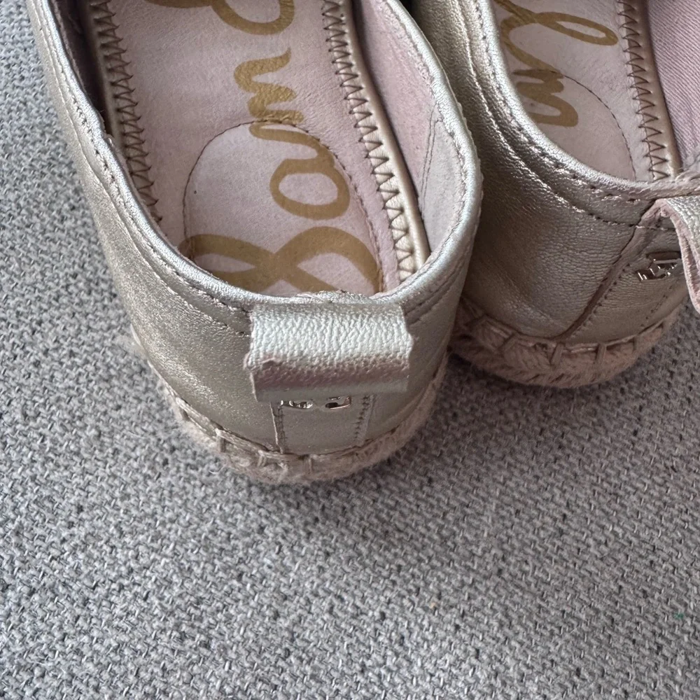 Sam Edelman Gold Metallic Leather Espadrille Slip On Flats Size 7